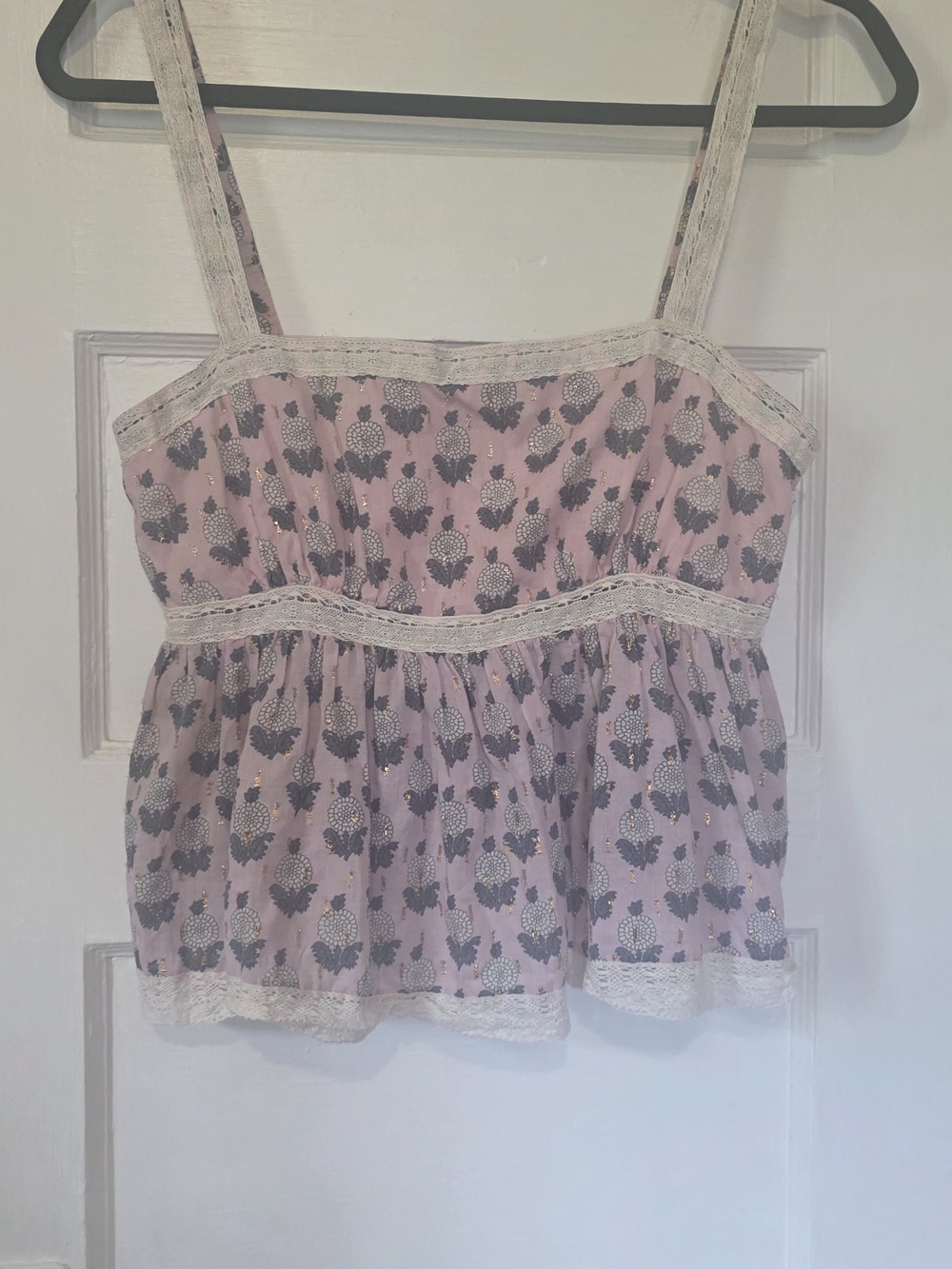 Free People Pink Floral Lace-Trim Camisole